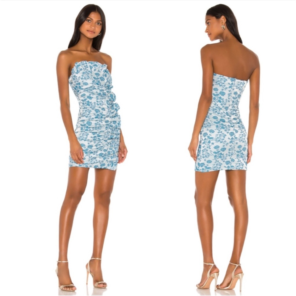 LIKELY Lora Floral Ruched Ruffled Strapless Mini Dress Size 6